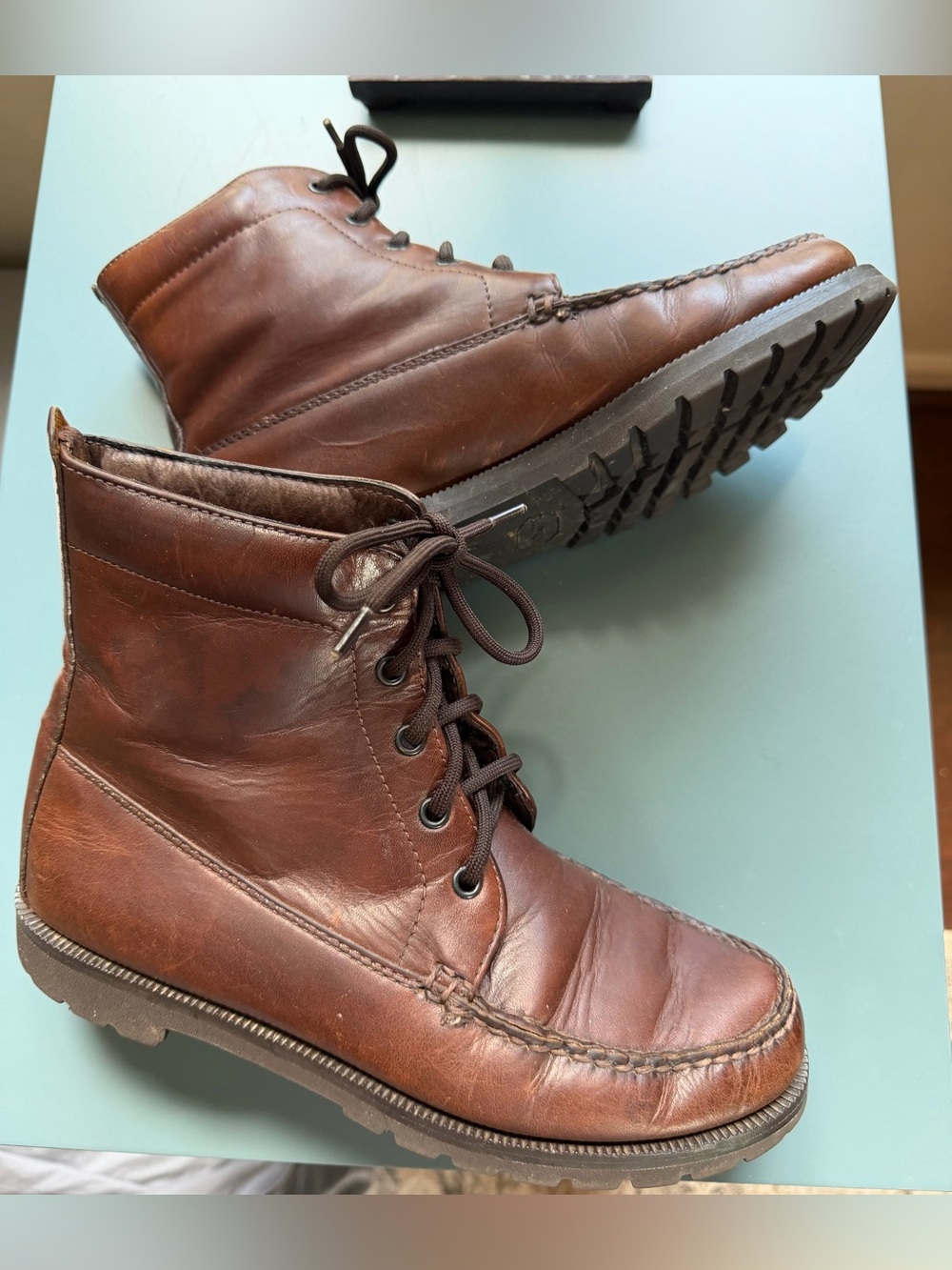L.L. Bean Chestnut Brown Leather Lace-Up Moc Toe Ankle Boots